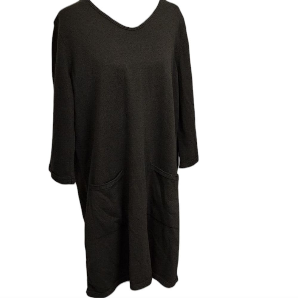 Gudrun Sjoden Olive Green Sweater Dress Knit Thick Cotton V Neck Long Sleeve XL